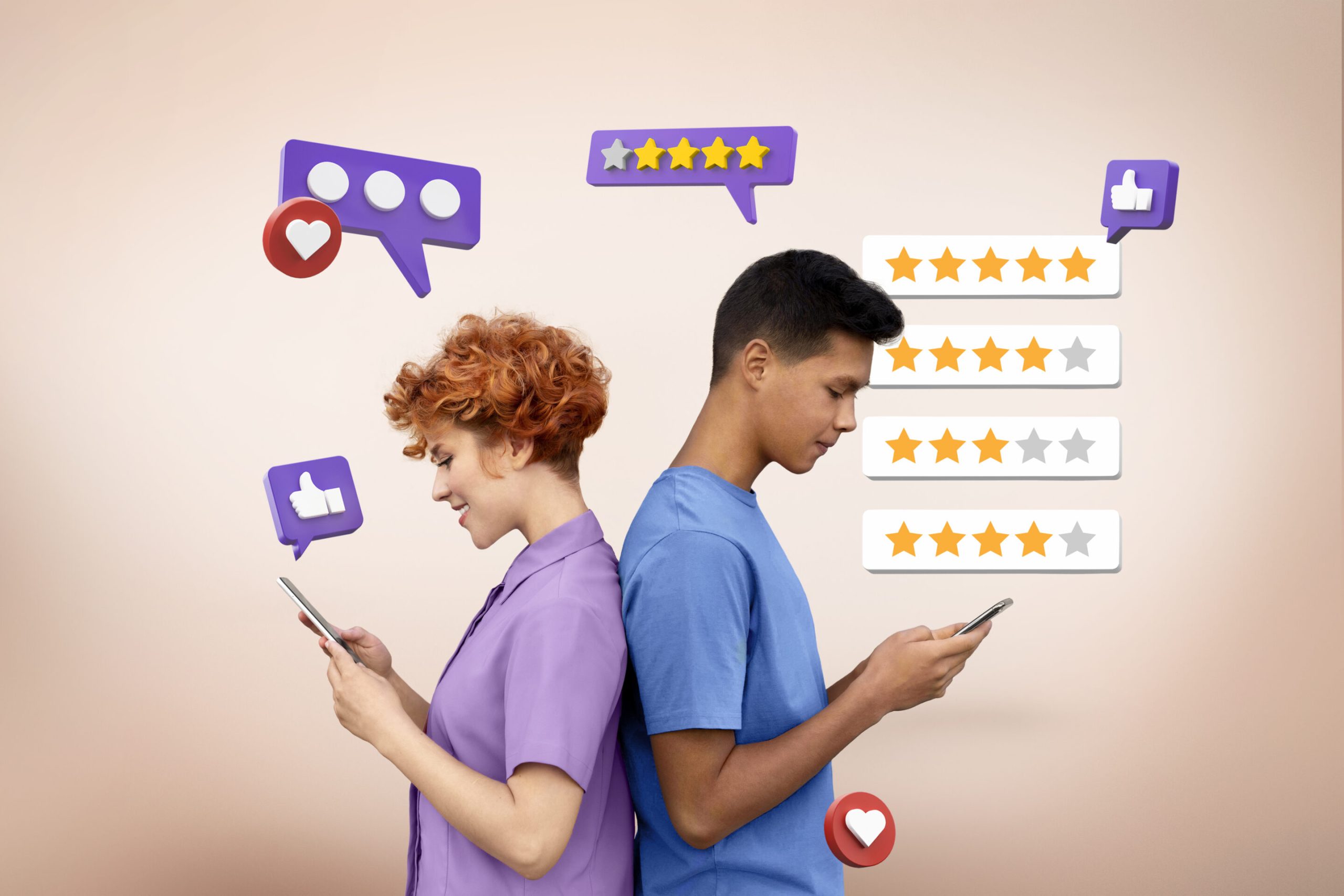 Usuarios leyendo reseñas y opiniones online, demostrando el efecto del social proof en la decisión de compra.